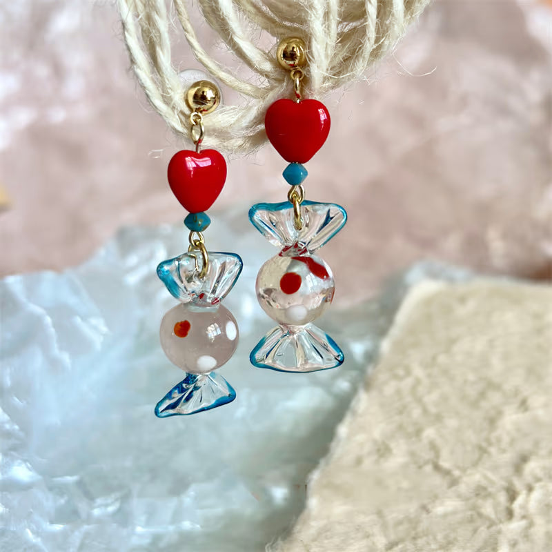 Clear Heart Candy Earrings