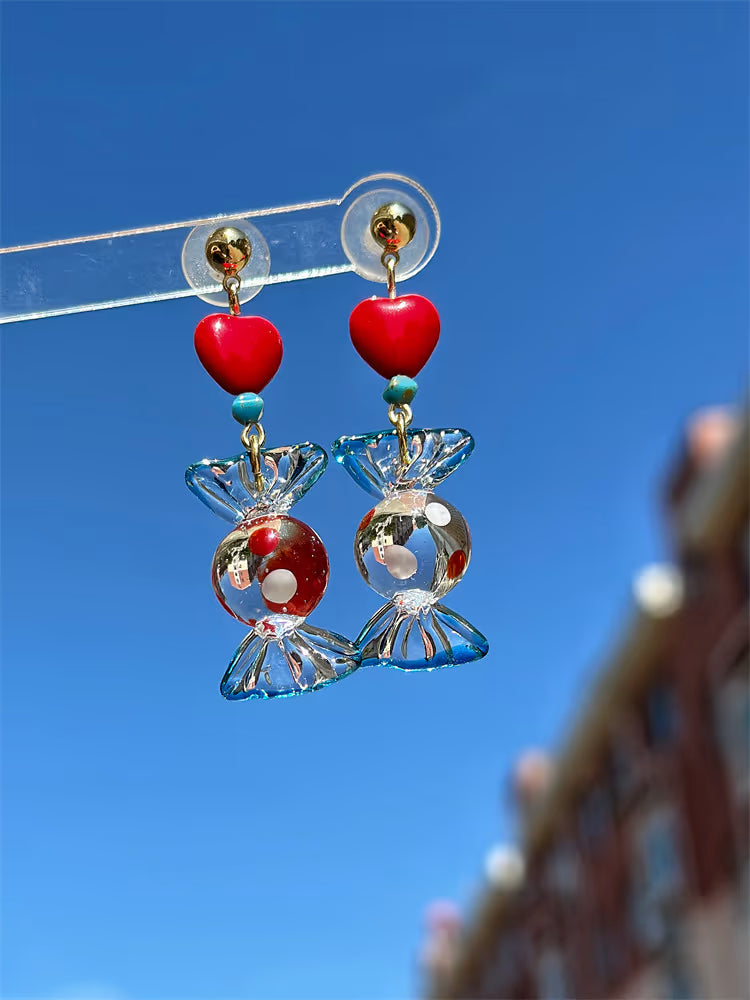 Clear Heart Candy Earrings
