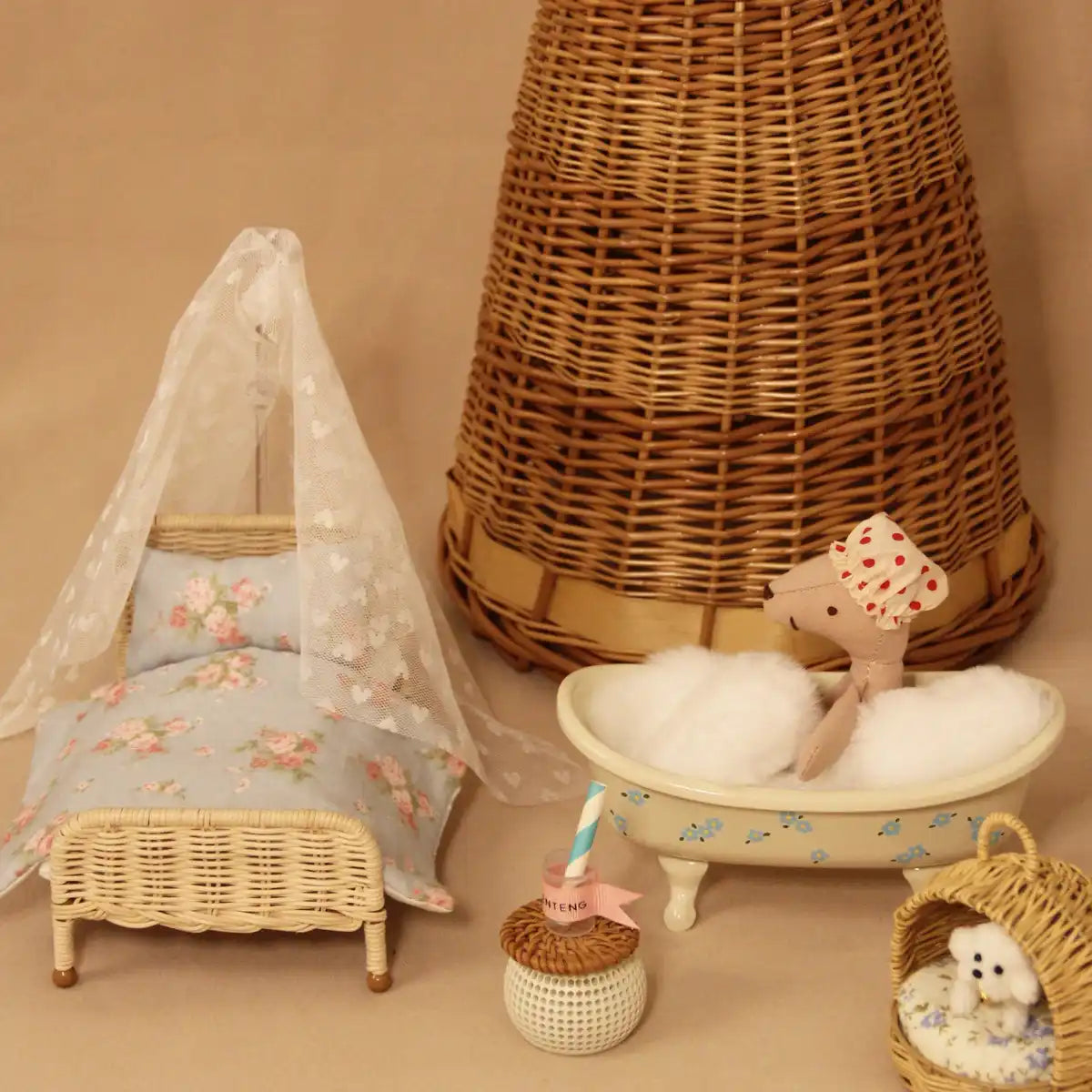 Handmade Wicker Bed Dollhouse Furniture
